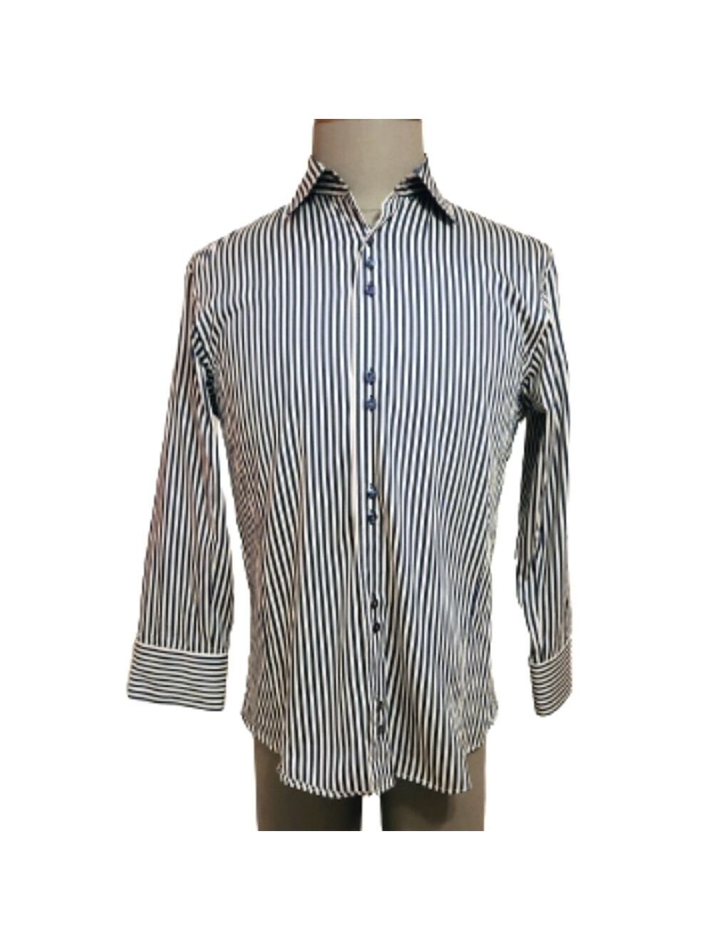 International Laundry Stripe Button Front Shirt Blue White Medium